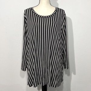 CATO Vertical Striped longsleeve Pullover High Low Black White Blouse Top 22/24